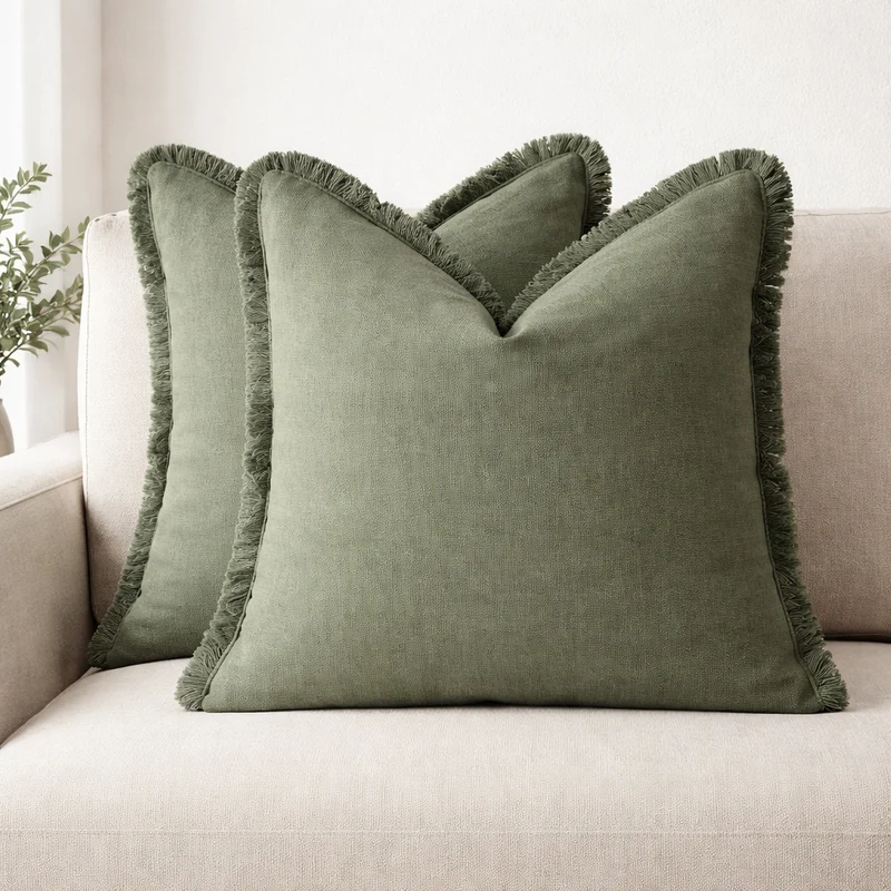 Kussenslopen Set van 2 Katoen Linnen Mix Onzichtbare Rits 45x45 cm | Decoratieve Kussenhoezen Woonkamer Slaapkamer Bank | Sansoti