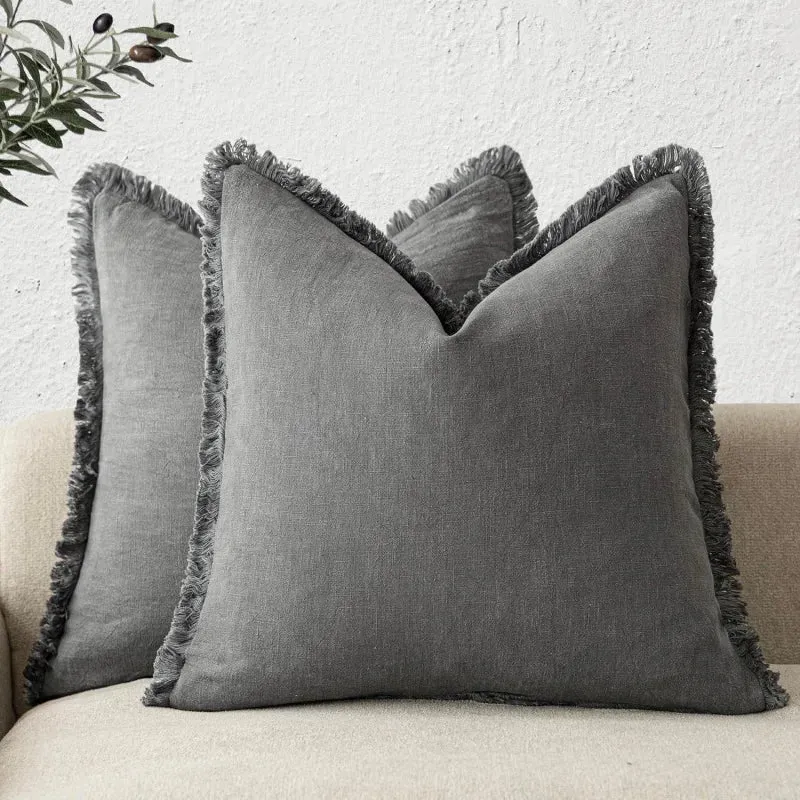 Kussenslopen Set van 2 Katoen Linnen Mix Onzichtbare Rits 45x45 cm | Decoratieve Kussenhoezen Woonkamer Slaapkamer Bank | Sansoti