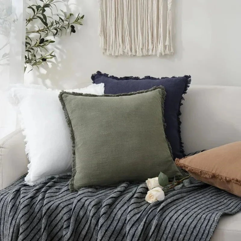 Kussenslopen Set van 2 Katoen Linnen Mix Onzichtbare Rits 45x45 cm | Decoratieve Kussenhoezen Woonkamer Slaapkamer Bank | Sansoti