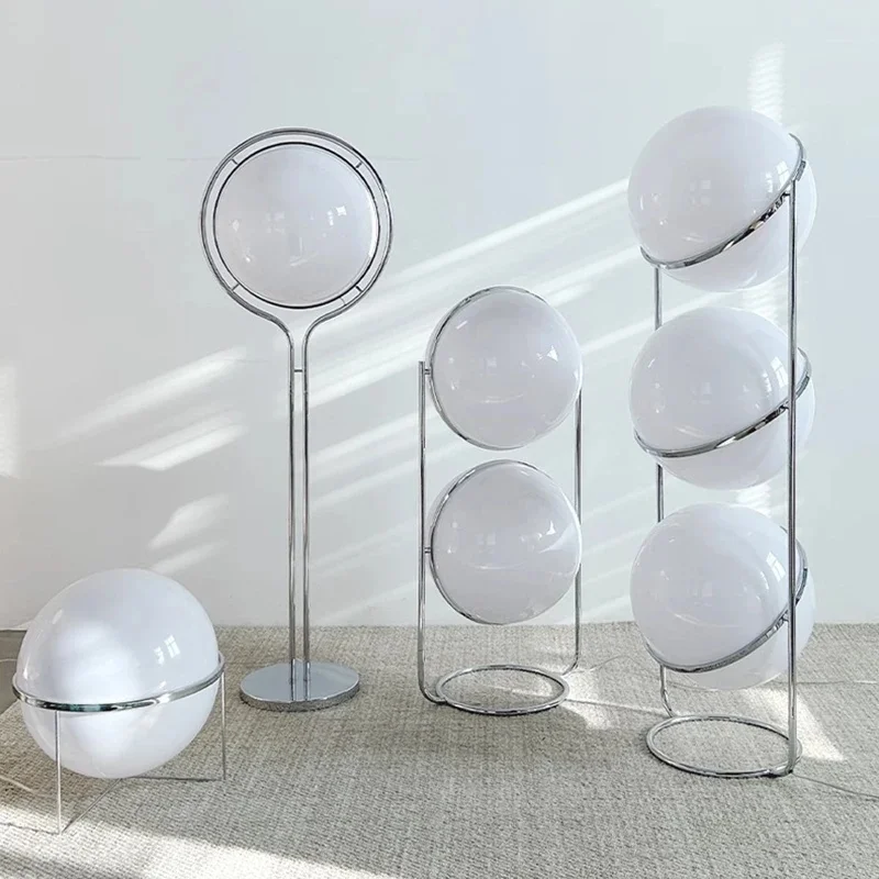 Vloerlamp Bol Wit Acryl Chroom Metaal Art Deco Design E27 LED | Sansoti