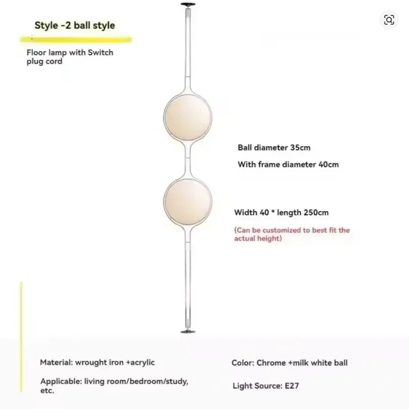 Vloerlamp Bol Wit Acryl Chroom Metaal Art Deco Design E27 LED | Sansoti