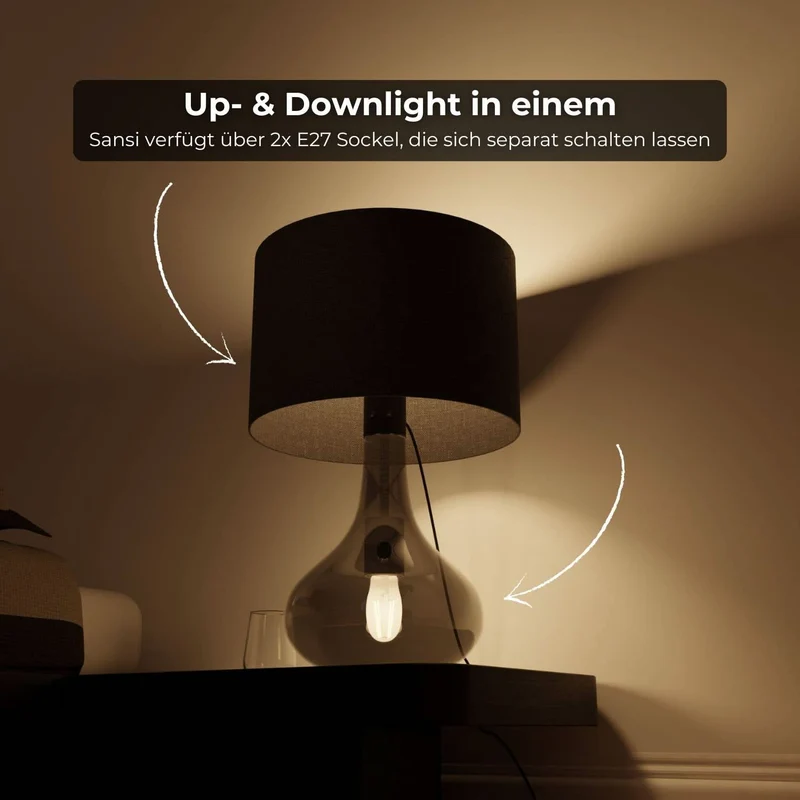 Tafellamp Up Downlight Rookglas Anthrazit E27 Modern Design 52cm | Sansoti