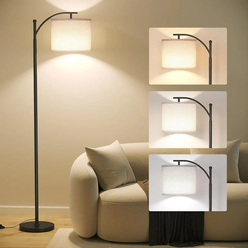 Boog Vloerlamp Met Stoffen Kap 3 Lichtkleuren LED Modern Woonkamer | Sansoti
