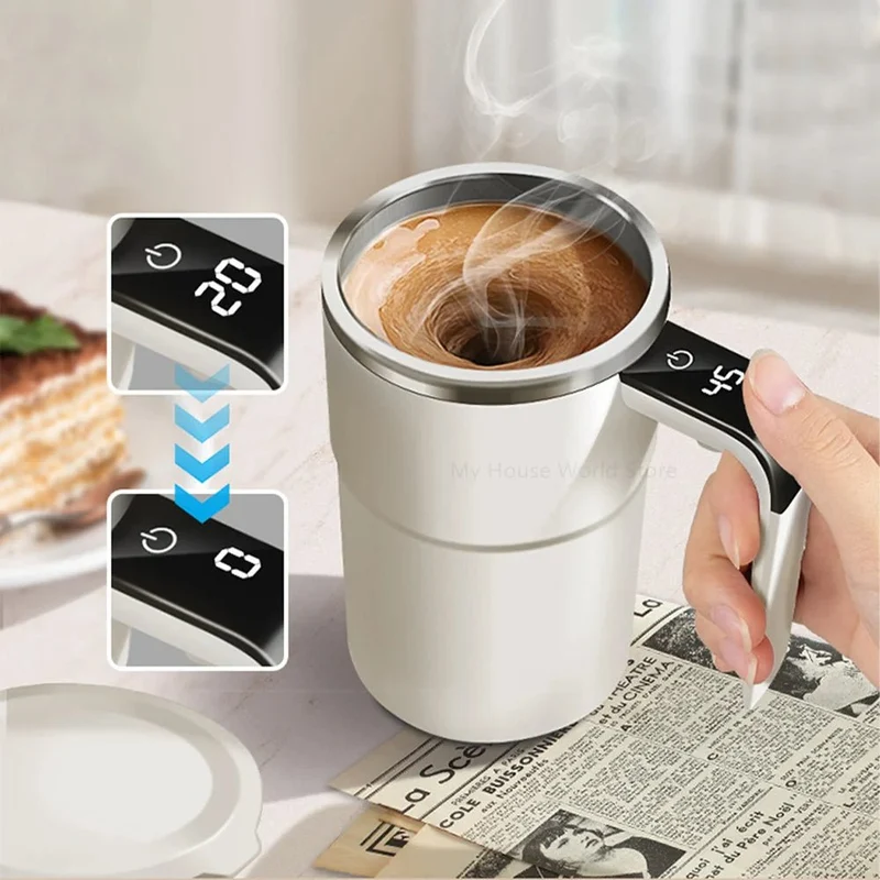 Zelfroerende Koffiemok Oplaadbaar Met Temperatuur Display RVS 320g | Sansoti