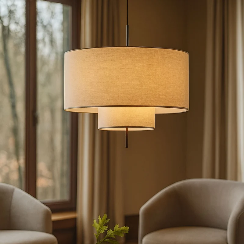 Hanglamp Cilinder Textiel Beige Dubbele Kap Modern Design | Sansoti