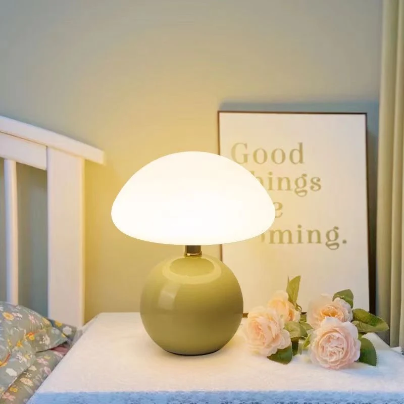 Tafellamp Paddenstoel Crème Keramiek Retro Design Dimbaar LED | Sansoti