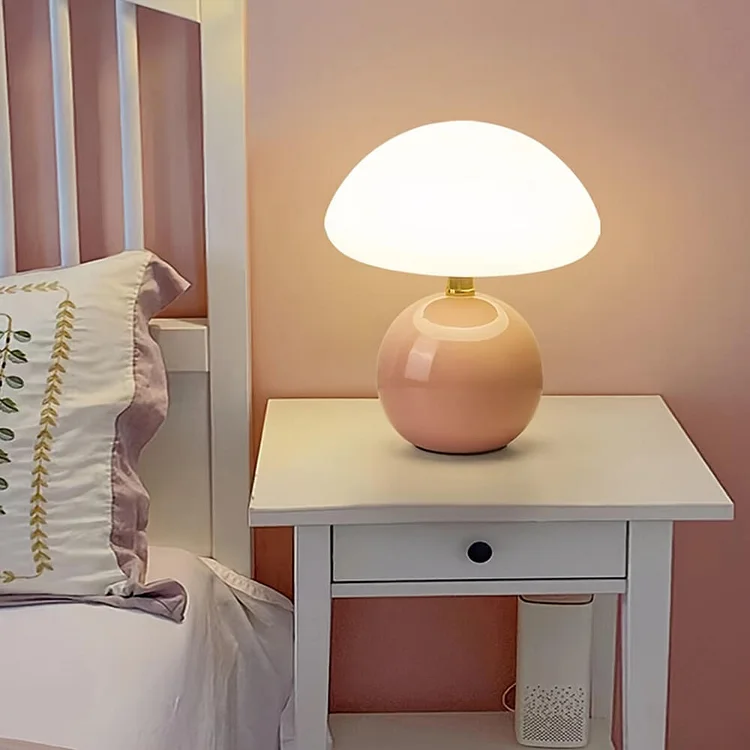 Tafellamp Paddenstoel Crème Keramiek Retro Design Dimbaar LED | Sansoti