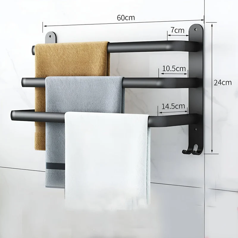 Handdoekrek Wandmontage Aluminium Zwart 40-60cm Badkamer Plank | Sansoti