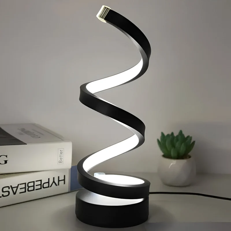 Tafellamp LED Spiraal Dimbaar 3 Lichtkleuren USB Aluminium Zwart | Sansoti