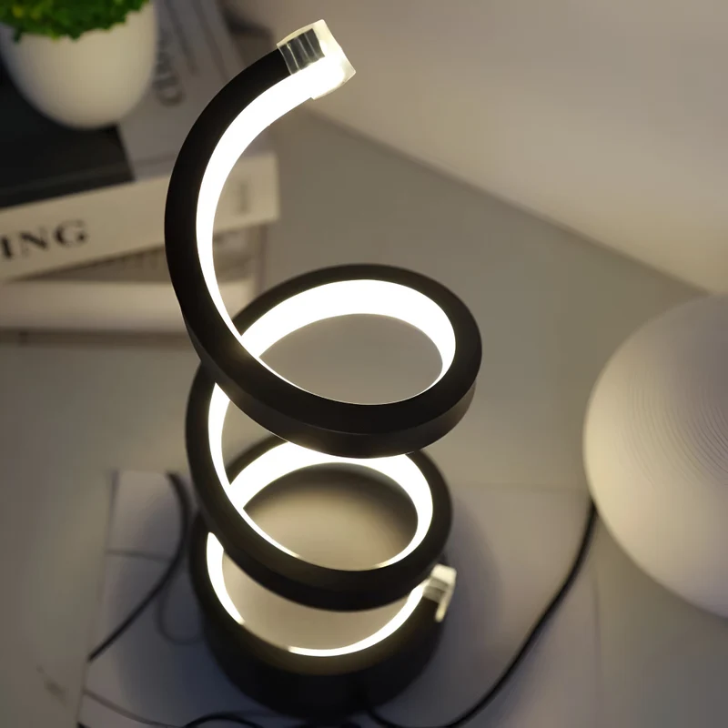 Tafellamp LED Spiraal Dimbaar 3 Lichtkleuren USB Aluminium Zwart | Sansoti