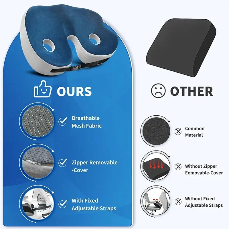 Ergonomisch Zitkussen Memory Foam Zitbeenontlasting Rugsteun Bureau Auto Stoel Orthopedisch Comfort Kantoor | Sansoti