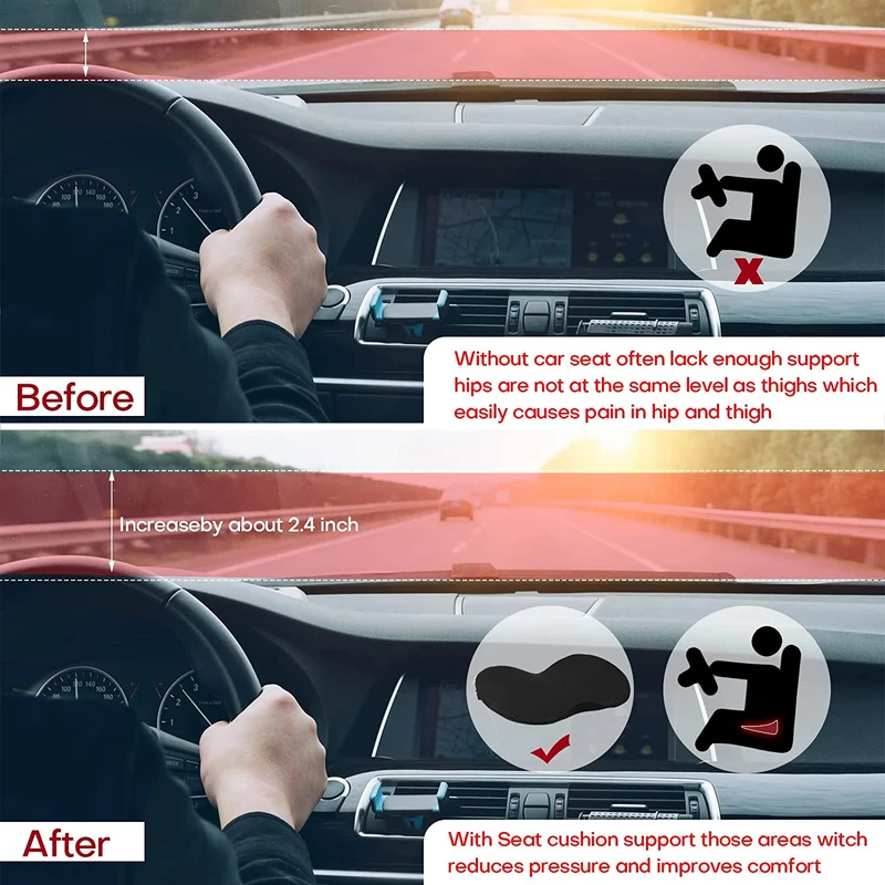 Ergonomische Zitverhoger voor Auto met Memory Foam voor Optimaal Rijcomfort Ondersteuning en Verbeterd Zicht | Sansoti