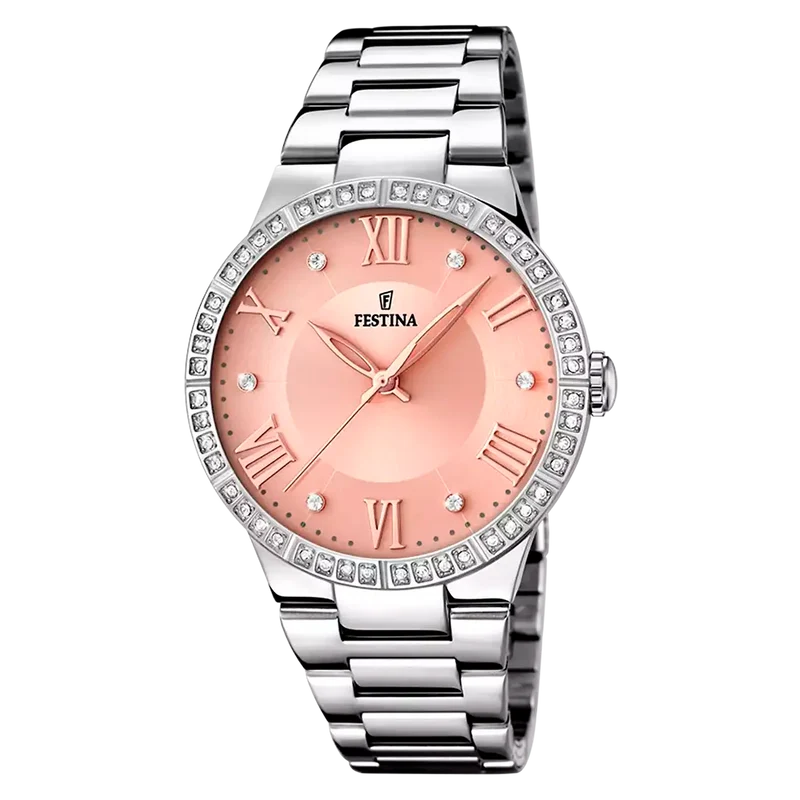 Festina Boyfriend F16719/3 Damenuhr Rosa • Mineralglas • Zirkonia-besetztes Edelstahlgehäuse