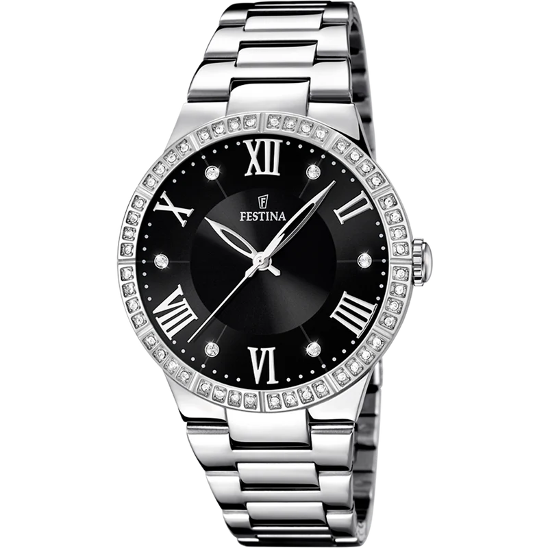 Festina Boyfriend F16719/2 Damenuhr Schwarz • Mineralglas • Zirkonia-Besatz