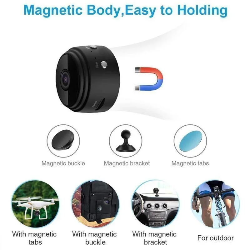 Draadloze Beveiligingscamera 1080p WiFi Magnetisch Compact Nachtzicht Thuisbeveiliging App Bediening | Sansoti