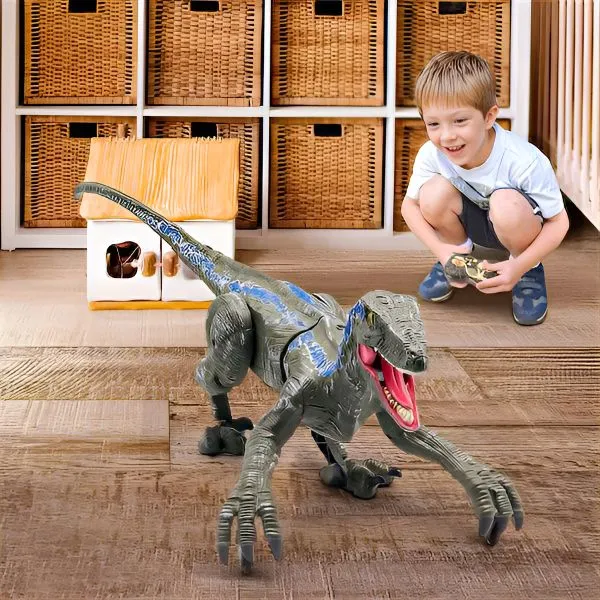 Bestuurbare Dinosaurus Robot Velociraptor met Afstandsbediening 45cm Grijs Geel Speelgoed voor Kinderen | Sansoti