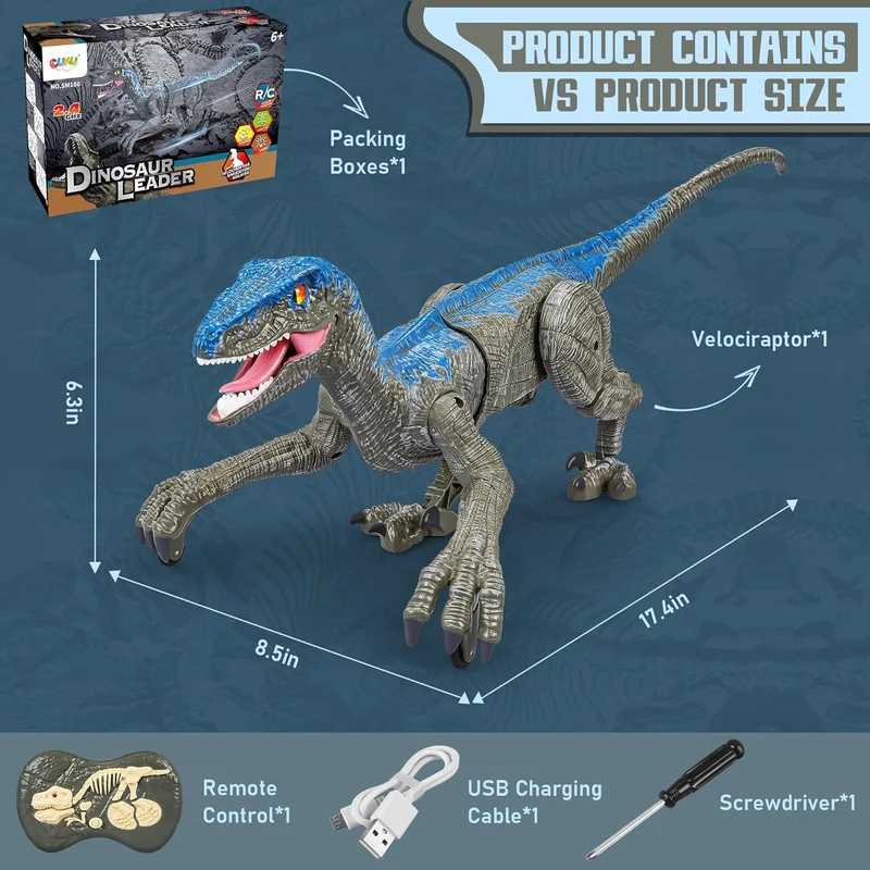 Bestuurbare Dinosaurus Robot Velociraptor met Afstandsbediening 45cm Grijs Geel Speelgoed voor Kinderen | Sansoti