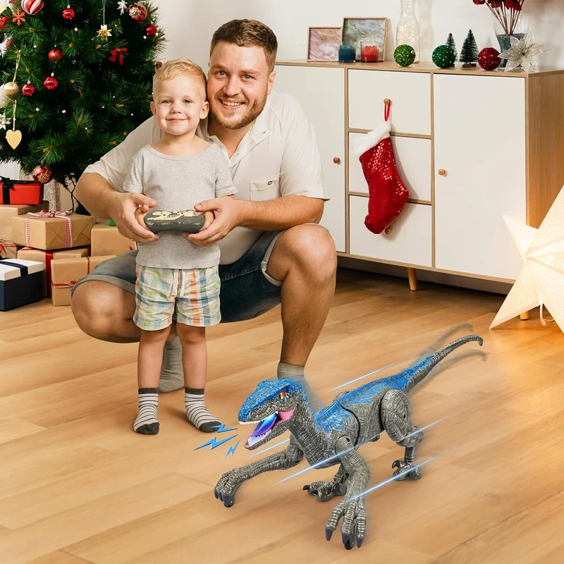 Bestuurbare Dinosaurus Robot Velociraptor met Afstandsbediening 45cm Grijs Geel Speelgoed voor Kinderen | Sansoti