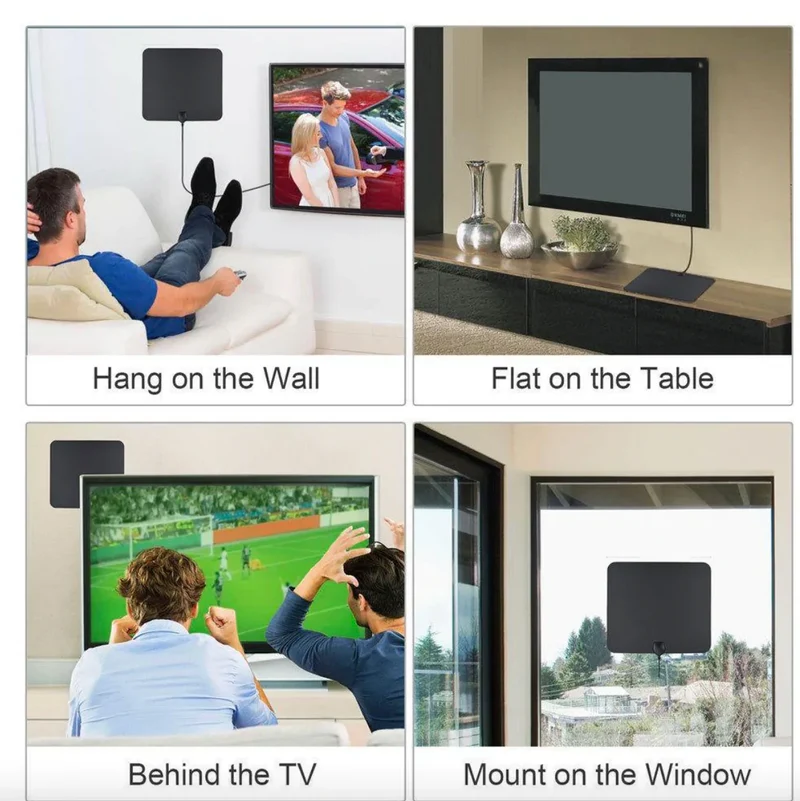 Digitale TV-Antenne Binnen 480km Bereik met Signaalversterker HDTV Ontvanger Ultradun Design 4K HD Kwaliteit | Sansoti