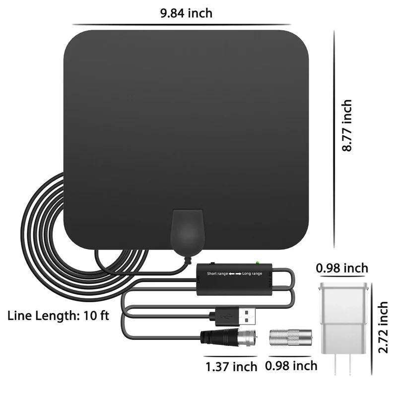 Digitale TV-Antenne Binnen 480km Bereik met Signaalversterker HDTV Ontvanger Ultradun Design 4K HD Kwaliteit | Sansoti