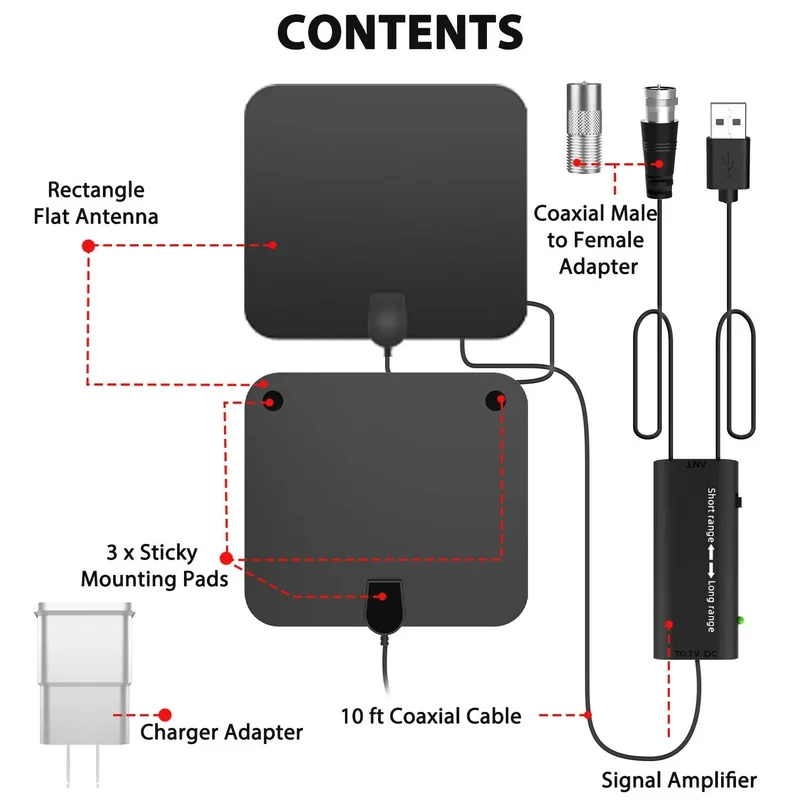 Digitale TV-Antenne Binnen 480km Bereik met Signaalversterker HDTV Ontvanger Ultradun Design 4K HD Kwaliteit | Sansoti