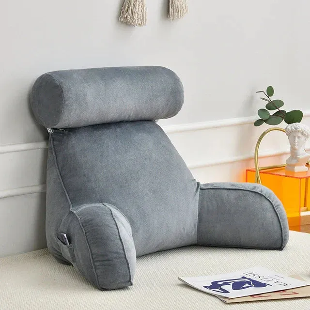 Ergonomisch Leeskussen met Armleuningen 75x45cm Fluweel Verstelbaar Bed Bank Rugsteun Comfort Ontspanning | Sansoti