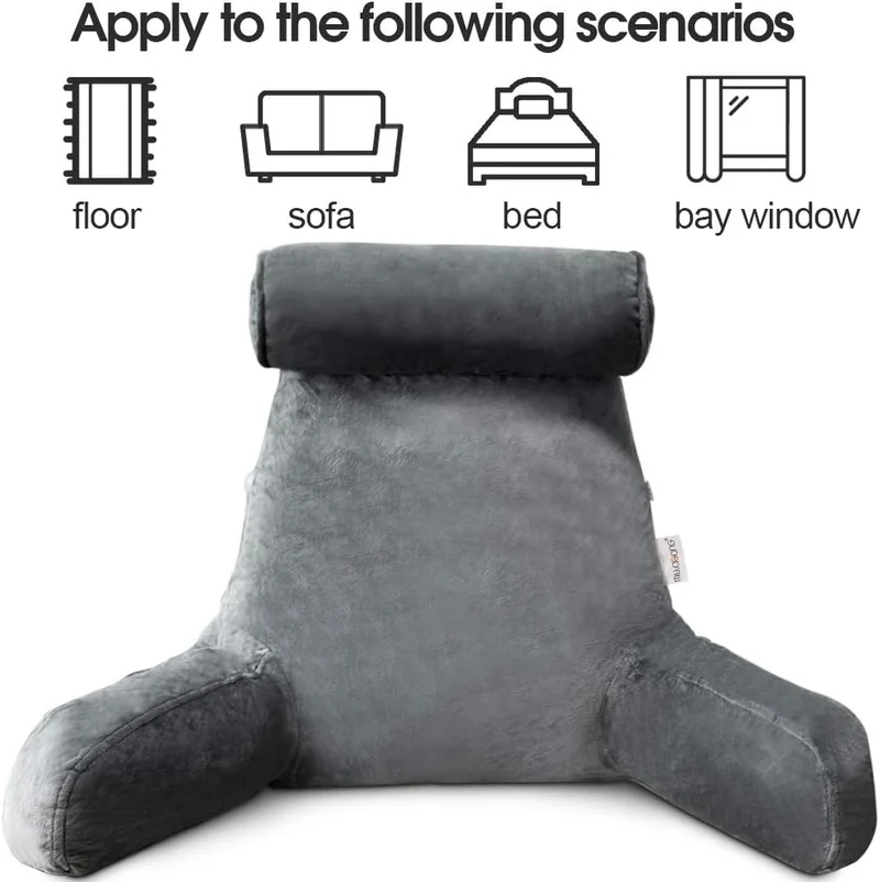 Ergonomisch Leeskussen met Armleuningen 75x45cm Fluweel Verstelbaar Bed Bank Rugsteun Comfort Ontspanning | Sansoti
