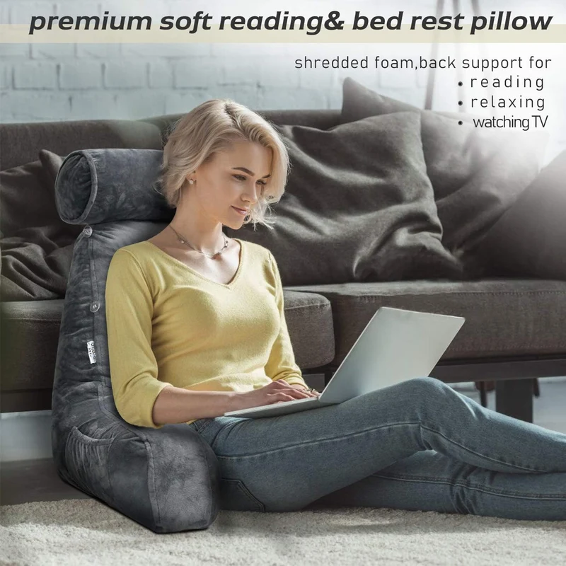Ergonomisch Leeskussen met Armleuningen 75x45cm Fluweel Verstelbaar Bed Bank Rugsteun Comfort Ontspanning | Sansoti