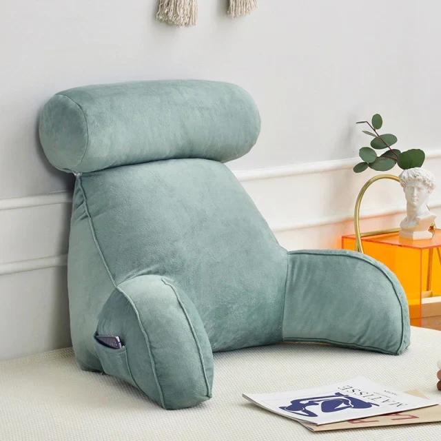 Ergonomisch Leeskussen met Armleuningen 75x45cm Fluweel Verstelbaar Bed Bank Rugsteun Comfort Ontspanning | Sansoti