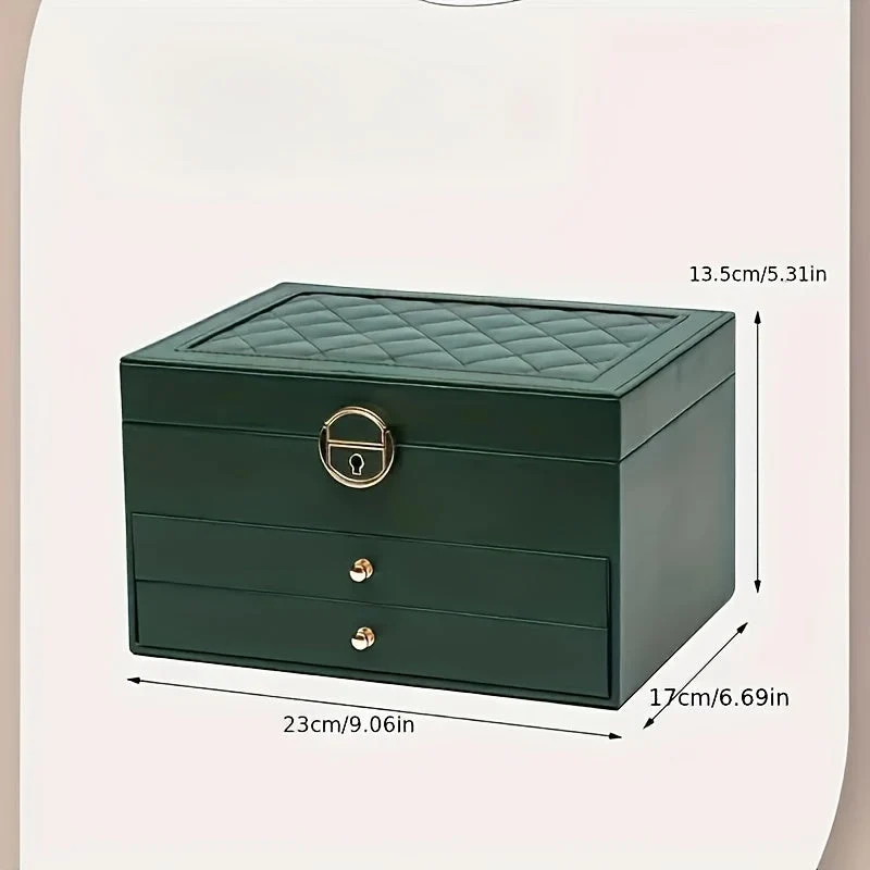 Sieradendoos Leer Met Lades PU Organizer Zwart Roze Groen 25cm | Sansoti