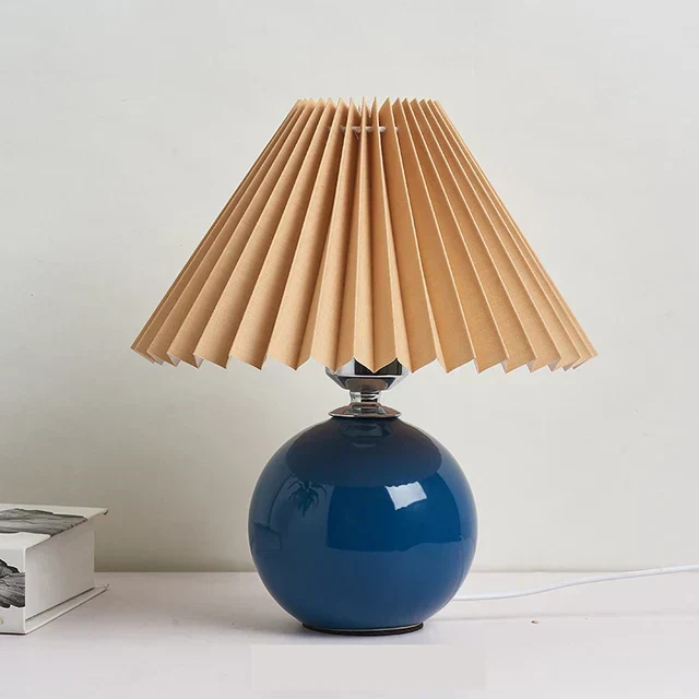 Tafellamp Vintage Met Plooikap E27 Retro Antiek 27cm Nachtkast Lamp | Sansoti