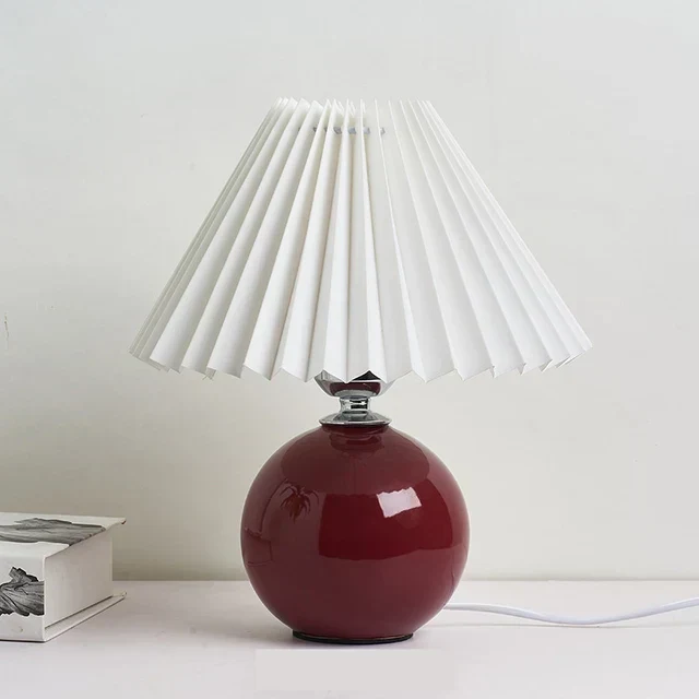 Tafellamp Vintage Met Plooikap E27 Retro Antiek 27cm Nachtkast Lamp | Sansoti