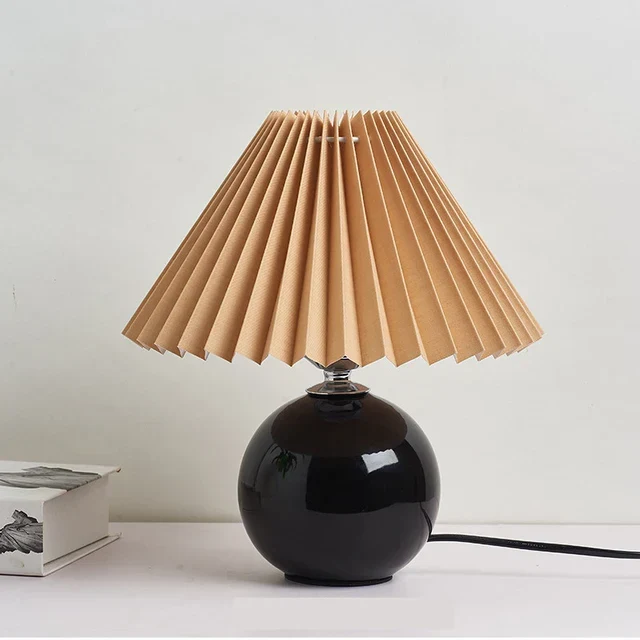 Tafellamp Vintage Met Plooikap E27 Retro Antiek 27cm Nachtkast Lamp | Sansoti