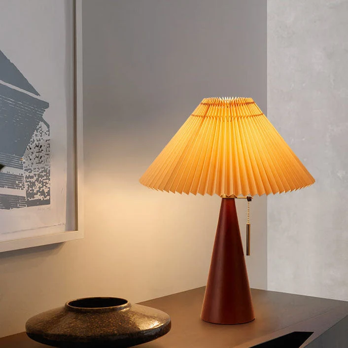 Tafellamp Hout Japans Minimalistisch Geplooide Kap 48cm LED | Sansoti