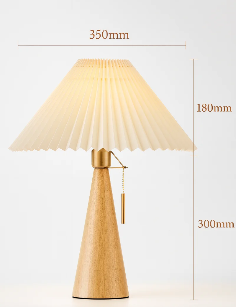 Tafellamp Hout Japans Minimalistisch Geplooide Kap 48cm LED | Sansoti