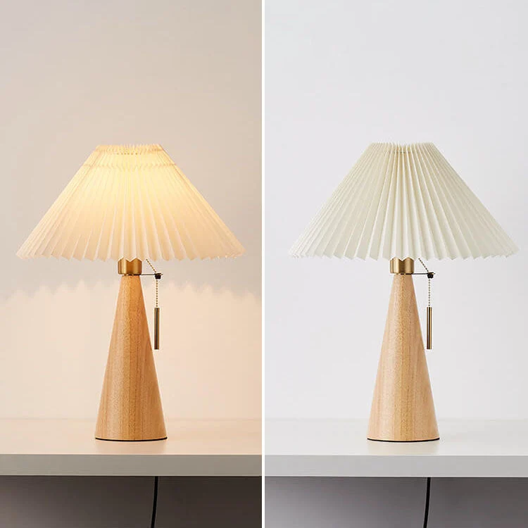 Tafellamp Hout Japans Minimalistisch Geplooide Kap 48cm LED | Sansoti
