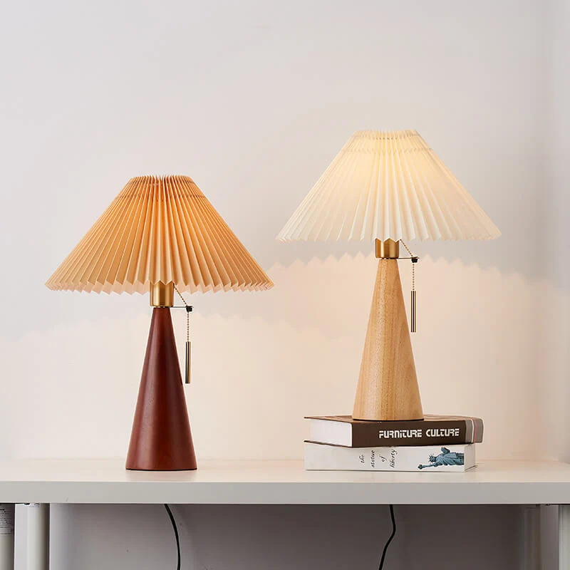 Tafellamp Hout Japans Minimalistisch Geplooide Kap 48cm LED | Sansoti