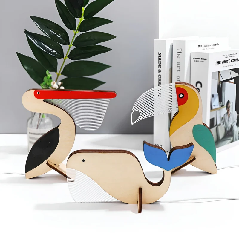 Tafellamp Hout Dier LED Warm Wit Scandinavisch Design USB