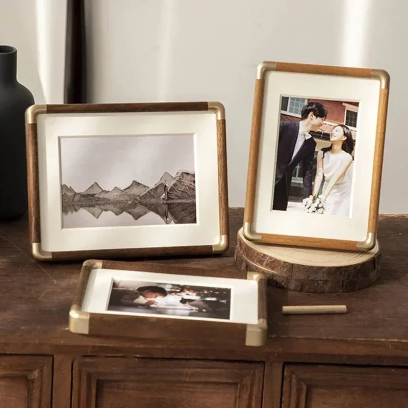 Fotolijst Hout Messing Vintage Tafelmodel Staand Liggend Meerdere Maten | Sansoti