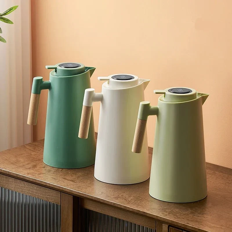 Thermoskan Met Temperatuur Display 1 Liter Houten Handvat Lekvrij | Sansoti