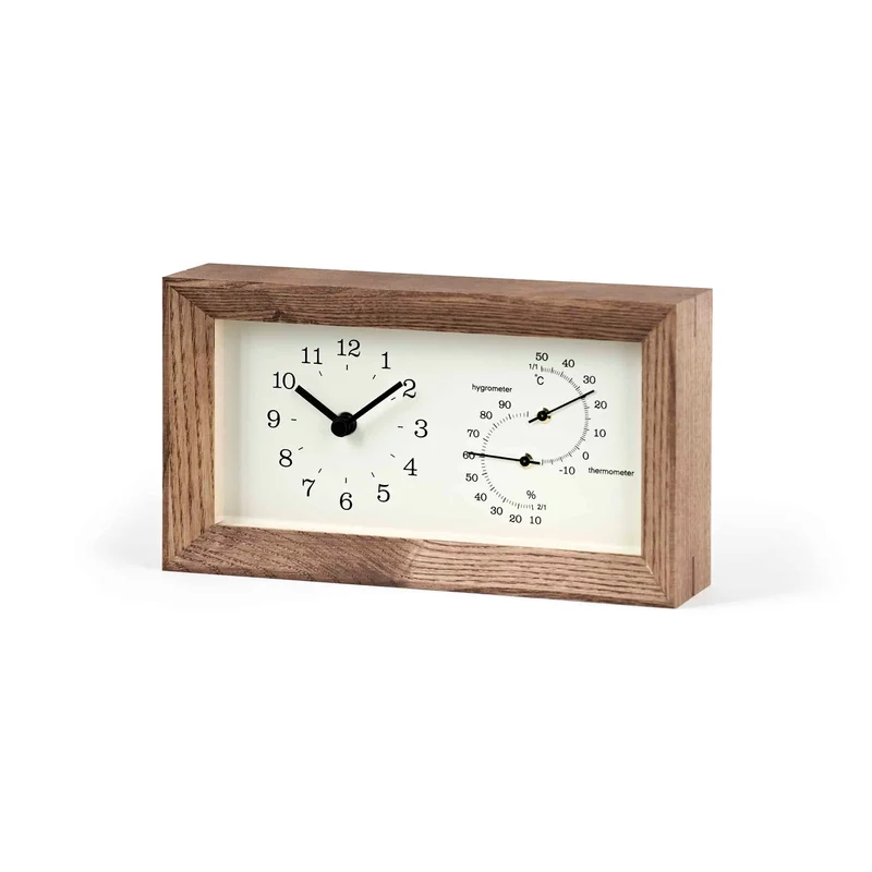 Lemnos Frame LC13-14-BW Tischuhr Braun • Integriertes Thermometer & Hygrometer • Geräuschloses Quarzwerk