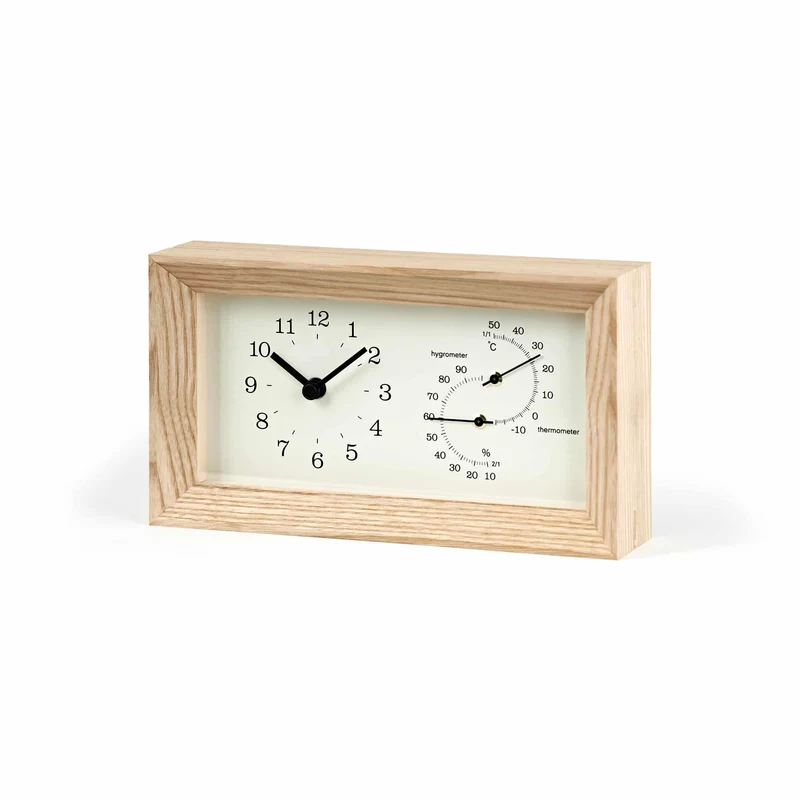 Lemnos Frame LC13-14-NT Tischuhr Natur • Thermometer & Hygrometer • Geräuschloses Quarzwerk