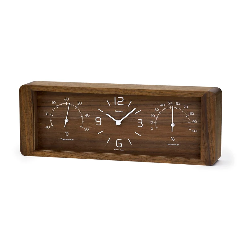 Lemnos Yokan LC11-06-BW Tischuhr Braun • Thermometer & Hygrometer • Nussbaumholz-Design