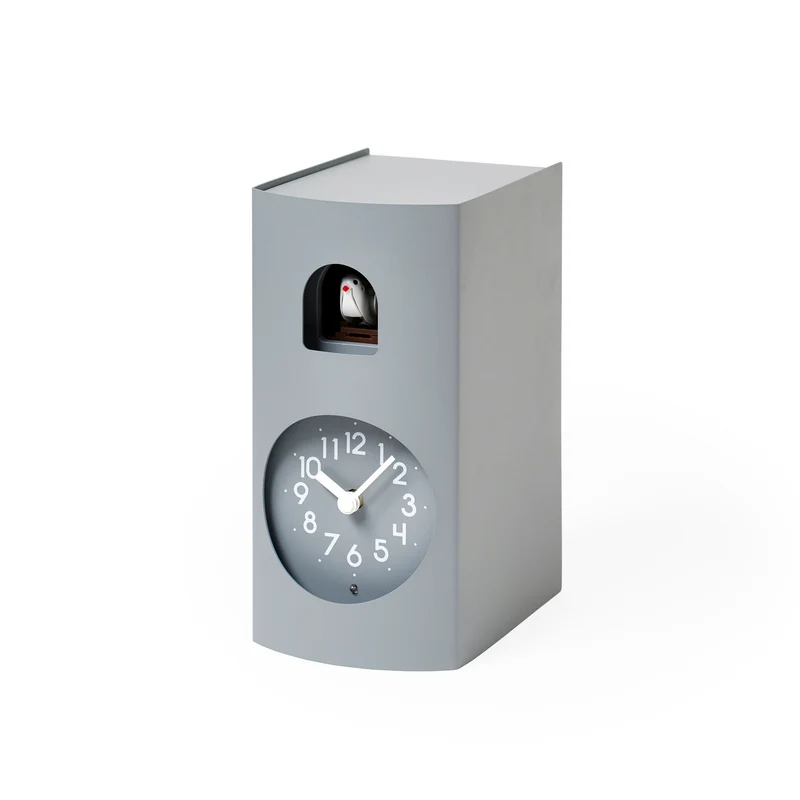 Lemnos Bockoo GF17-04-GY Wanduhr Grau • Kuckucksruf zur vollen Stunde • Lichtsensor mit Abschaltautomatik