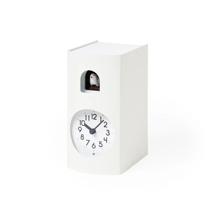 Lemnos Bockoo GF17-04-WH Wanduhr Weiß • Kuckucksruf zur vollen Stunde • Lichtsensor Nachtabschaltung