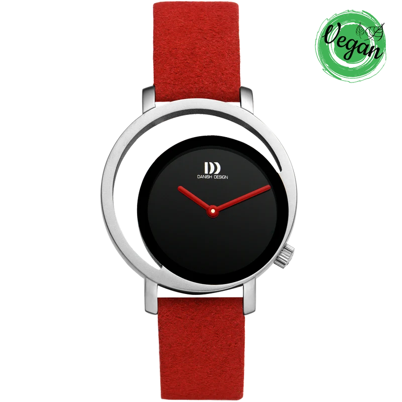 Danish Design Pico IV24Q1271 Damenuhr Rot • Exzentrisches Zifferblatt • Mikrofaser-Armband
