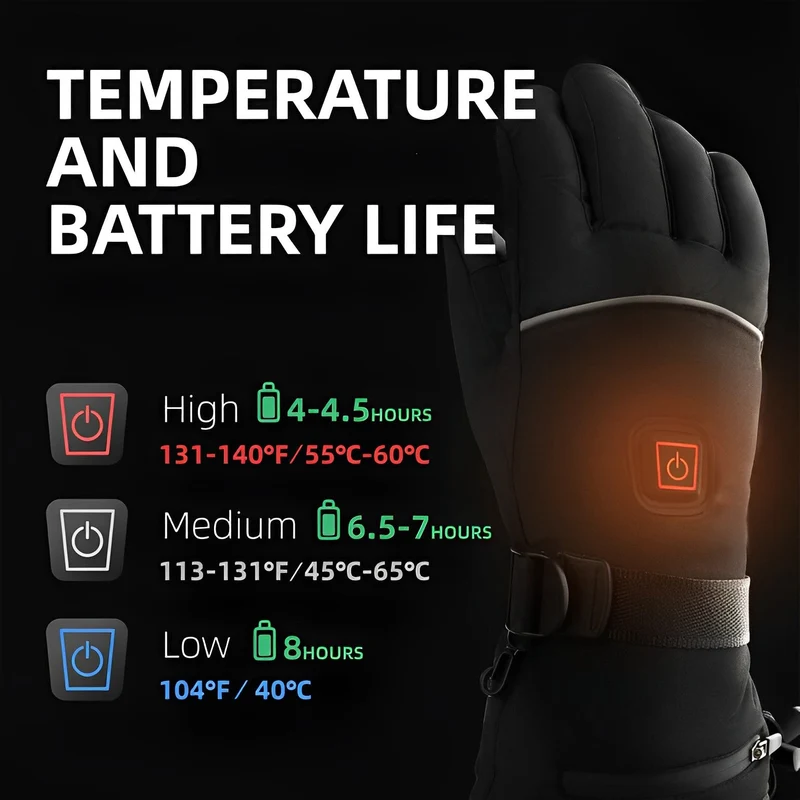 Verwarmde Handschoenen met 3 Warmtestanden Oplaadbaar USB Winterhandschoenen Waterdicht Unisex Skiën | Sansoti