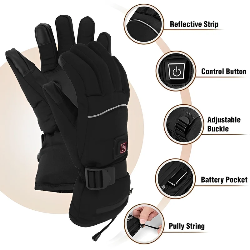 Verwarmde Handschoenen met 3 Warmtestanden Oplaadbaar USB Winterhandschoenen Waterdicht Unisex Skiën | Sansoti