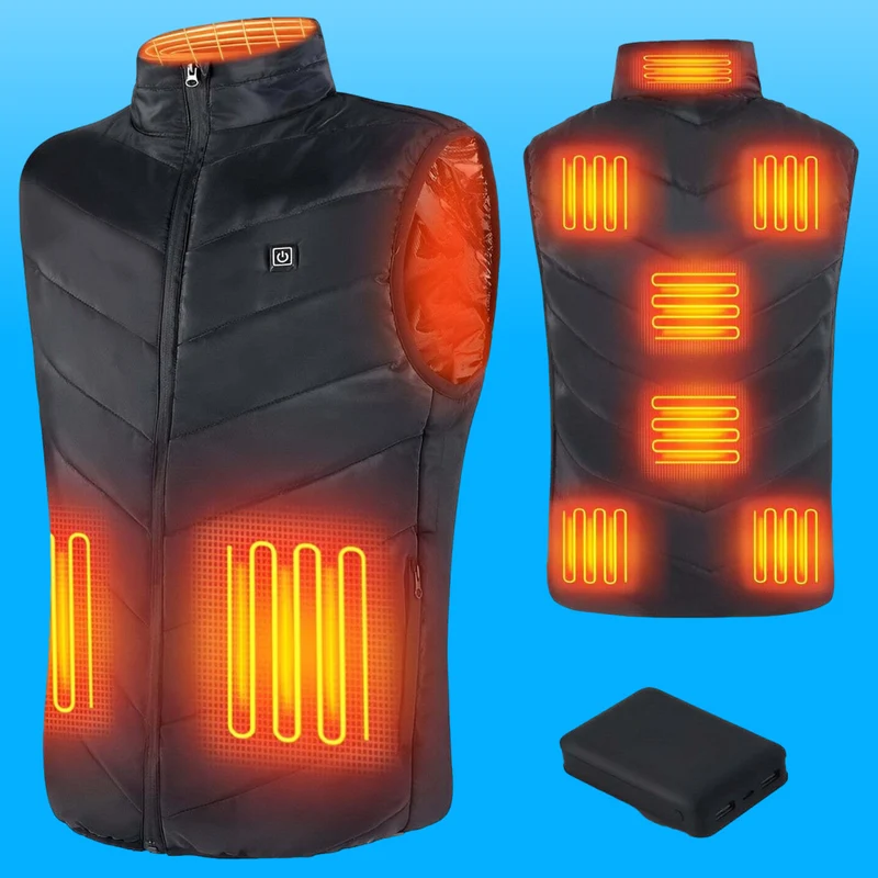 Verwarmbaar Bodywarmer Unisex USB Oplaadbaar met Powerbank 10000mAh Koolstofvezel 3 Warmtestanden Outdoor Winter | Sansoti