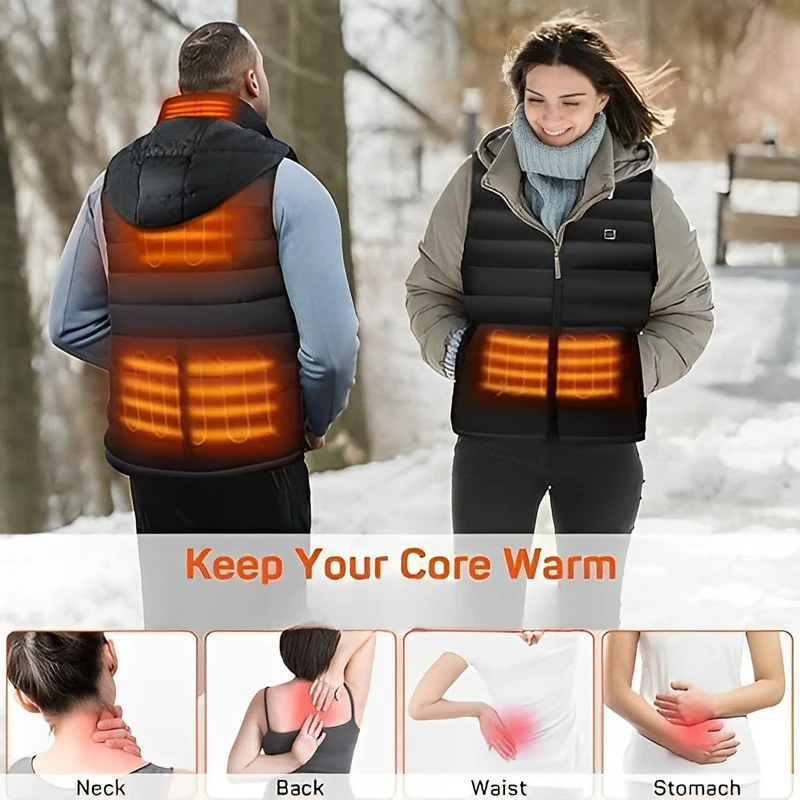 Verwarmbaar Bodywarmer Unisex USB Oplaadbaar met Powerbank 10000mAh Koolstofvezel 3 Warmtestanden Outdoor Winter | Sansoti